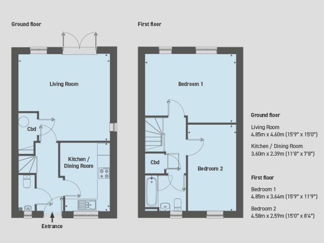 Floor plan, 2 bedroom house - artist's impression subject to change.
